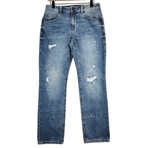 Cabi Jeans Women's Size 2 Medium Wash Distressed Paint Splatter Straight Leg